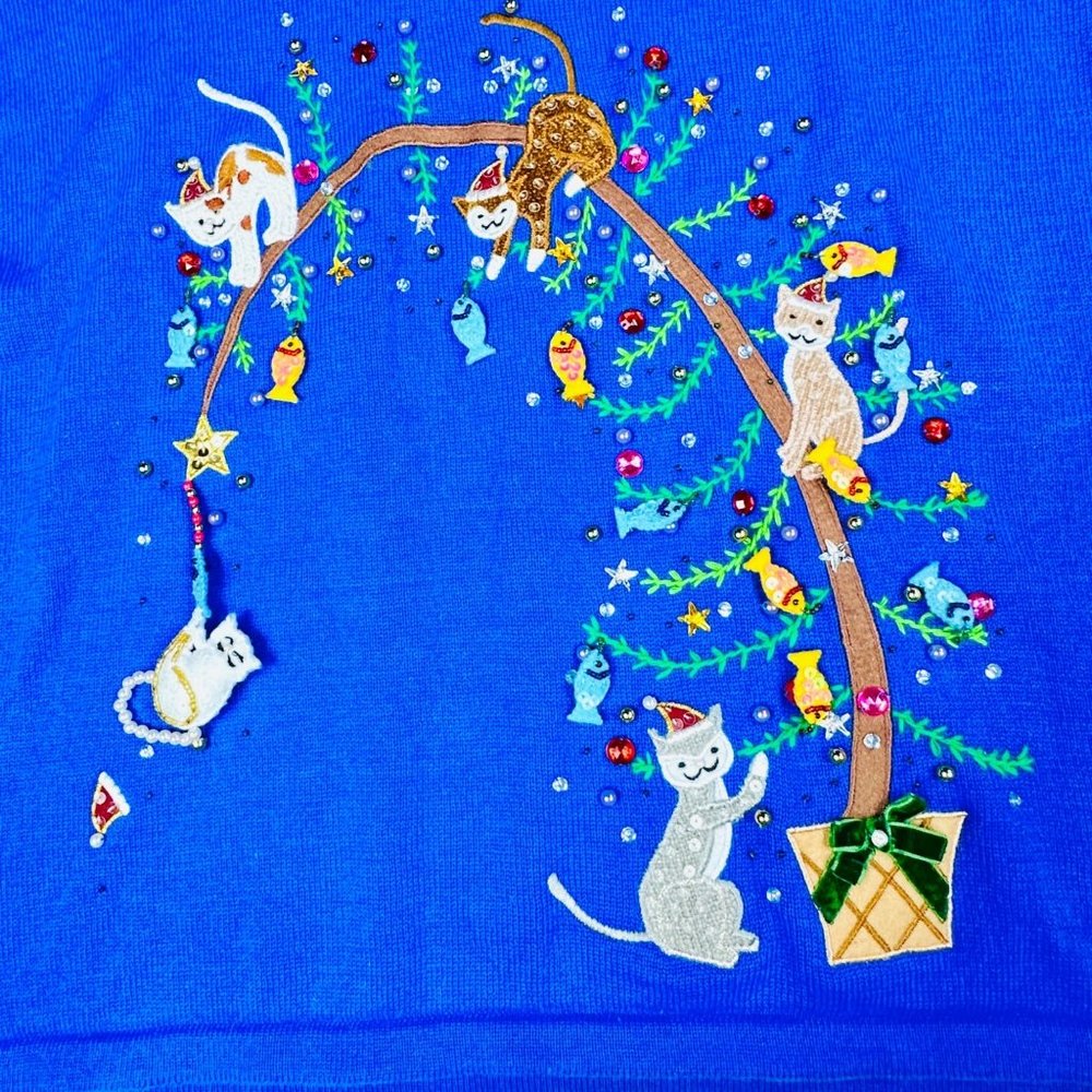 Vintage Quacker Factory Christmas Cat Sweater - XL